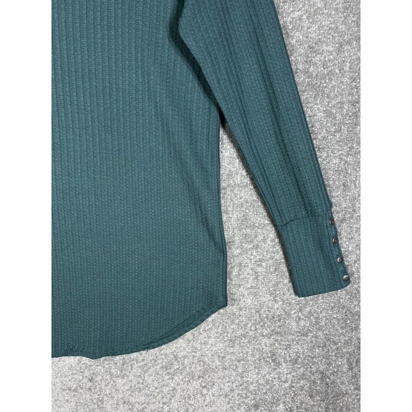 Chasor‎ Thermal Knit Button Cuff Pullover Top Womens Size Medium Teal Curved Hem - Picture 7 of 14